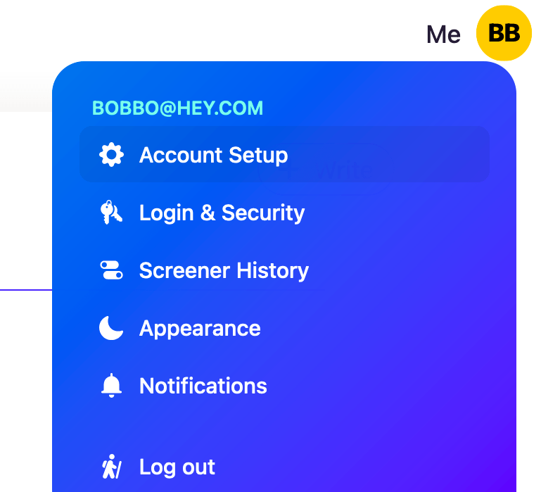 Me menu → Account Setup