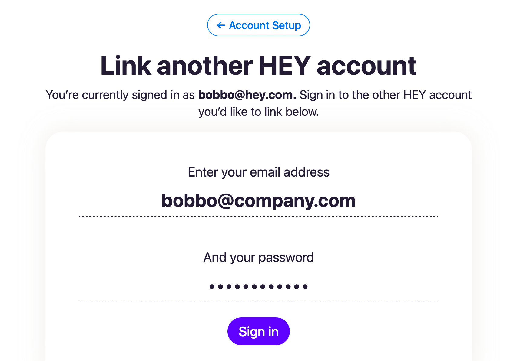 Enter the credentials of the account you want to add