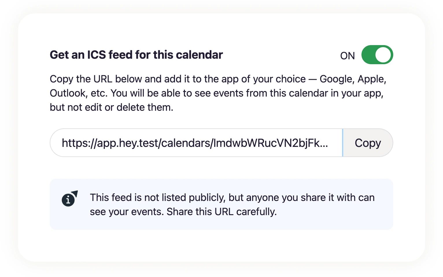 Calendar ICS feeds