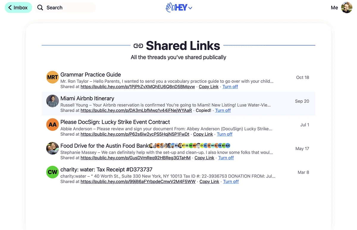 Manage all your Shared Links