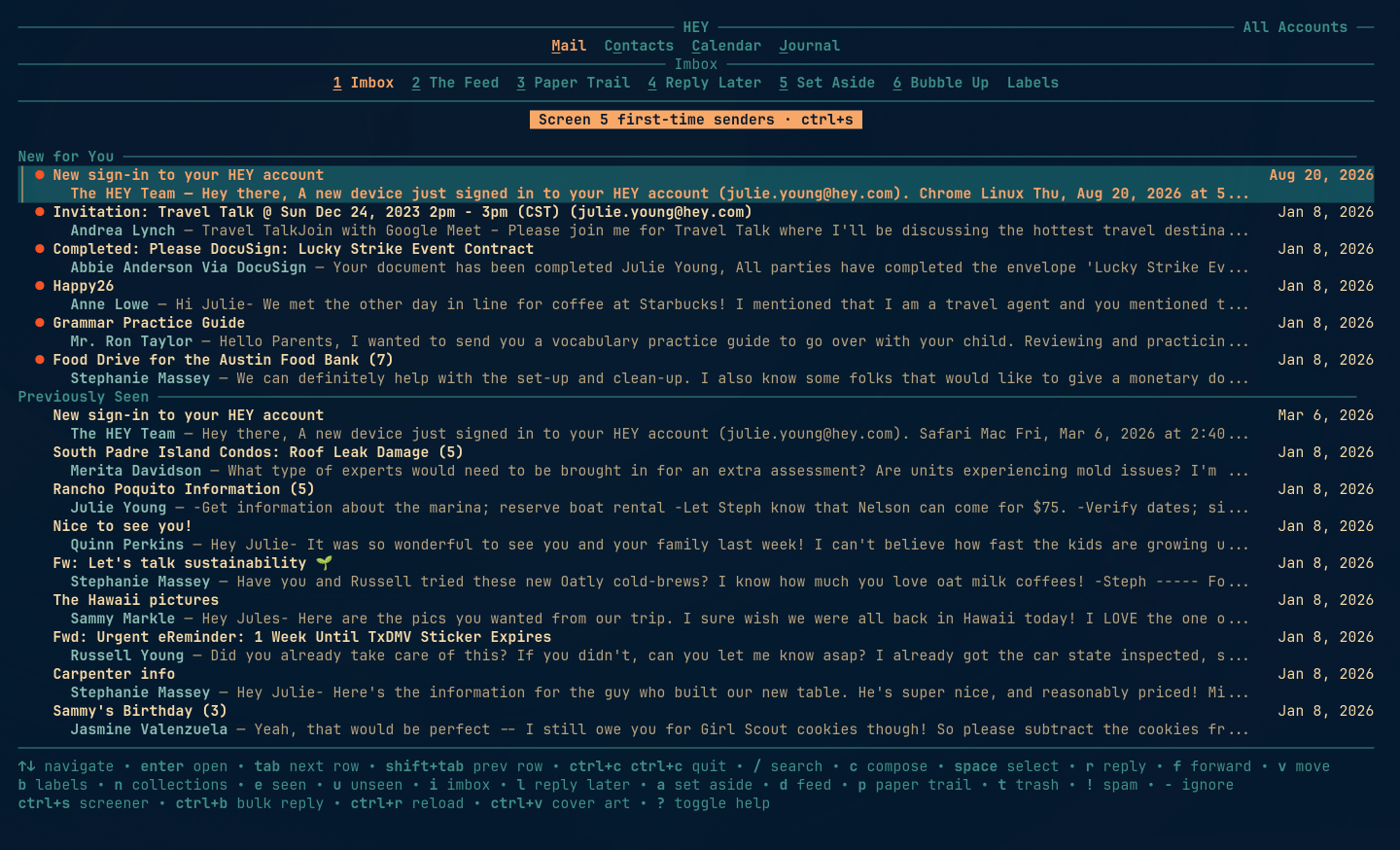 HEY TUI Imbox in the Retro 82 theme