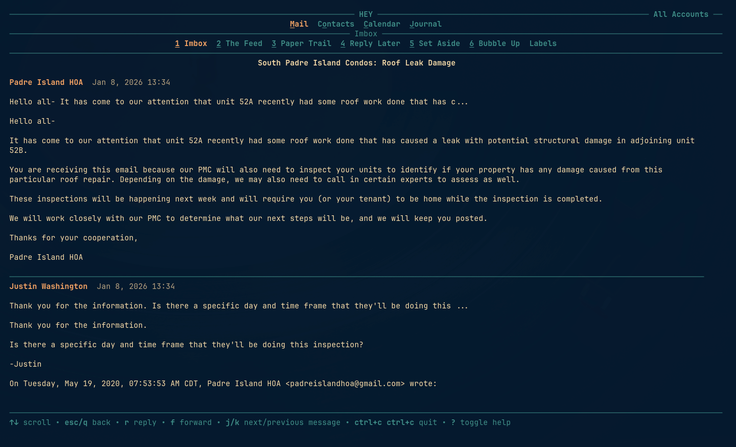 HEY TUI message in the Retro 82 theme