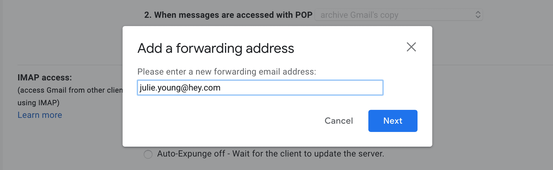 Adding a forward address in Gmail