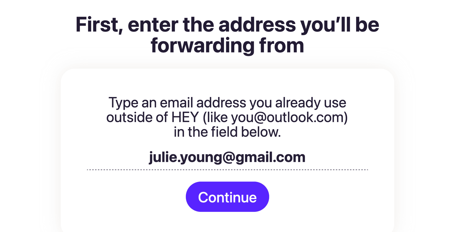 Adding your Gmail address in HEY